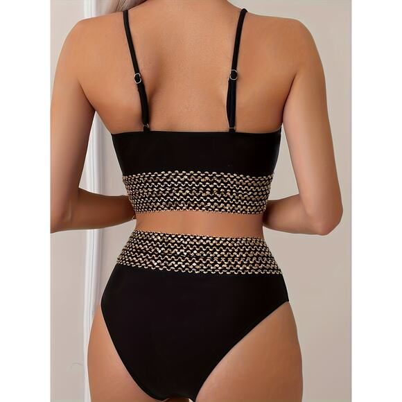 Black Sequin Bikini for Women High Waist, Sexy, Elegant Swimwear - Picture 3 of 7